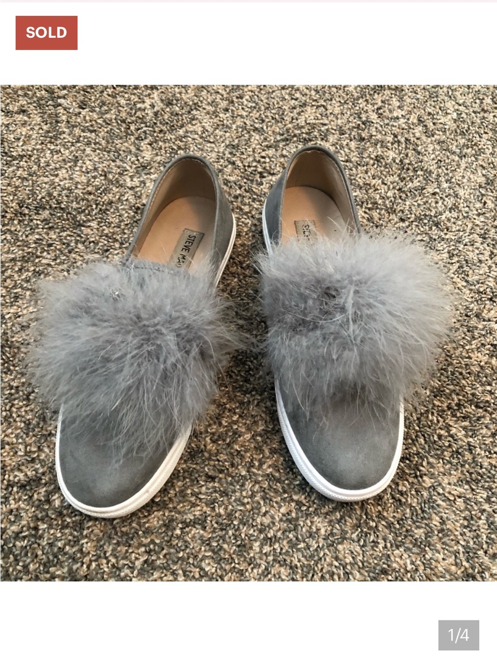 Steve Madden Gray Suede Pom-Pom Slip-On Mules